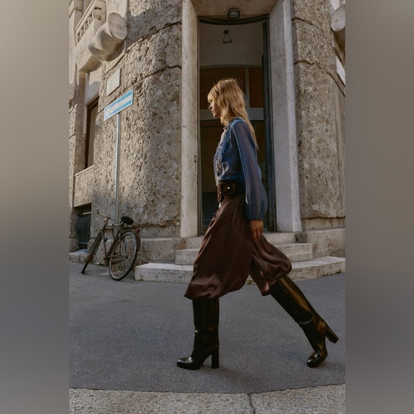 Zara SATIN BROWN BALLOON PANTS XL NWT - Picture 10 of 16